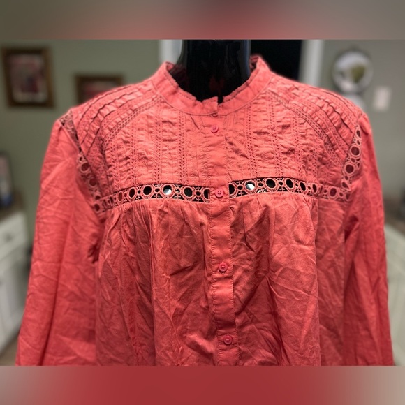 Gap Pintuck Mockneck Lace-Trim Blouse Long Sleeve size XXL NWT - Picture 2 of 11